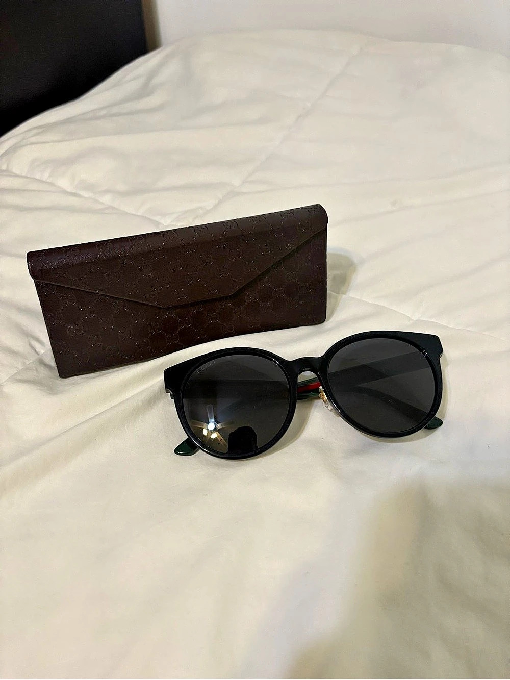 Gucci Web Stripe Round Sunglasses with Case